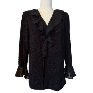 R&M Richards Black Ruffled Jacket Silver Sparkles Large L
